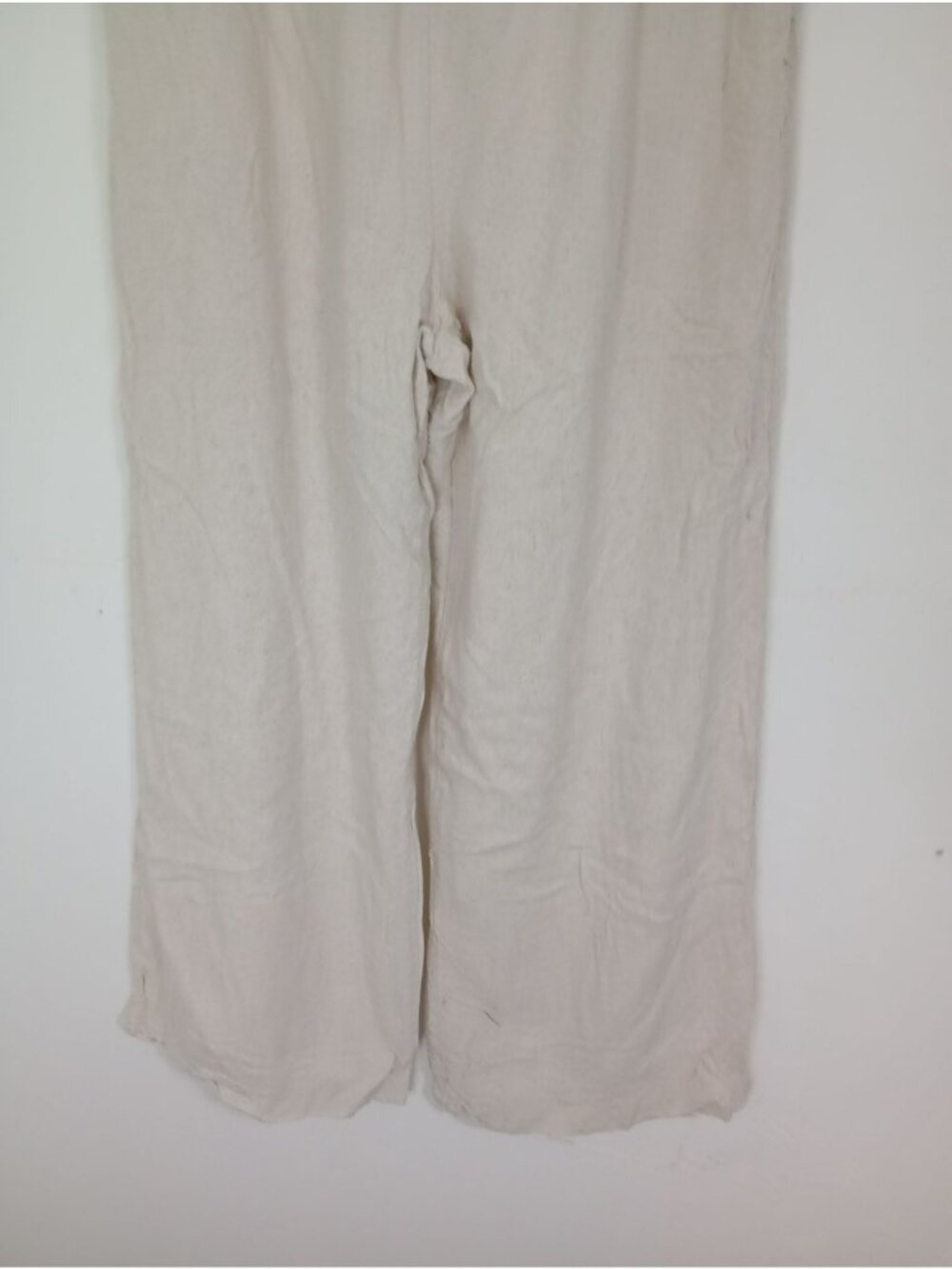 Monteau Los Angeles Women Strapless Jumpsuit Beige Black Trim Medium Linen Blend - Picture 4 of 13